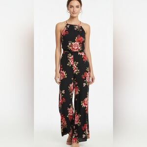 Kormei Romper Dress Halter Maxi Black Pink Floral Boho Backless L NWT
